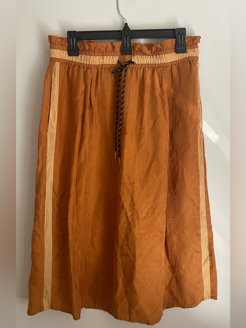 Scotch & Soda Rust Orange Midi Skirt W/ Side Stripe & Drawstring Waist Size L